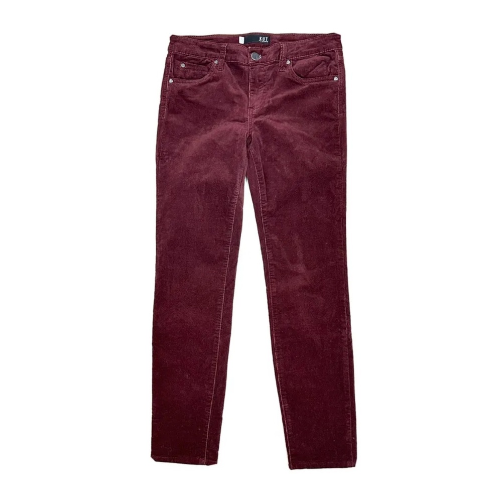 KUT from the Kloth Diana Skinny Corduroy Pants Womens 4 Burgundy Red Maroon DA